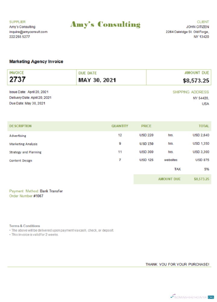 Download USA Amy’s Consulting invoice template Photoshop template